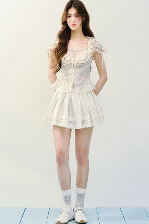 Lyocell Embroidered Puff Sleeve Blouse