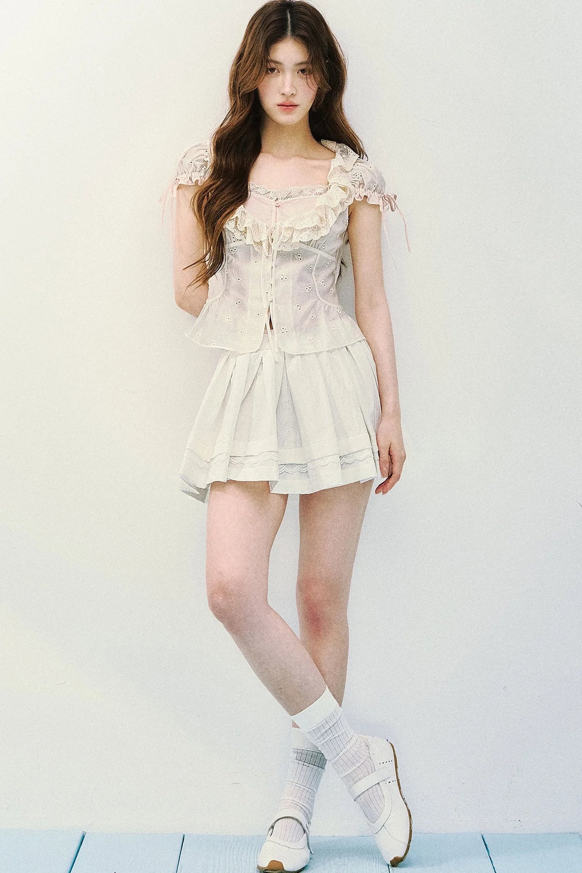 Lyocell Embroidered Puff Sleeve Blouse
