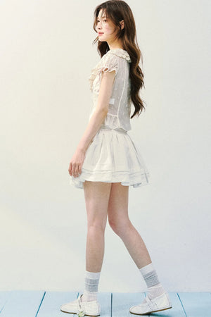 Lyocell Embroidered Puff Sleeve Blouse