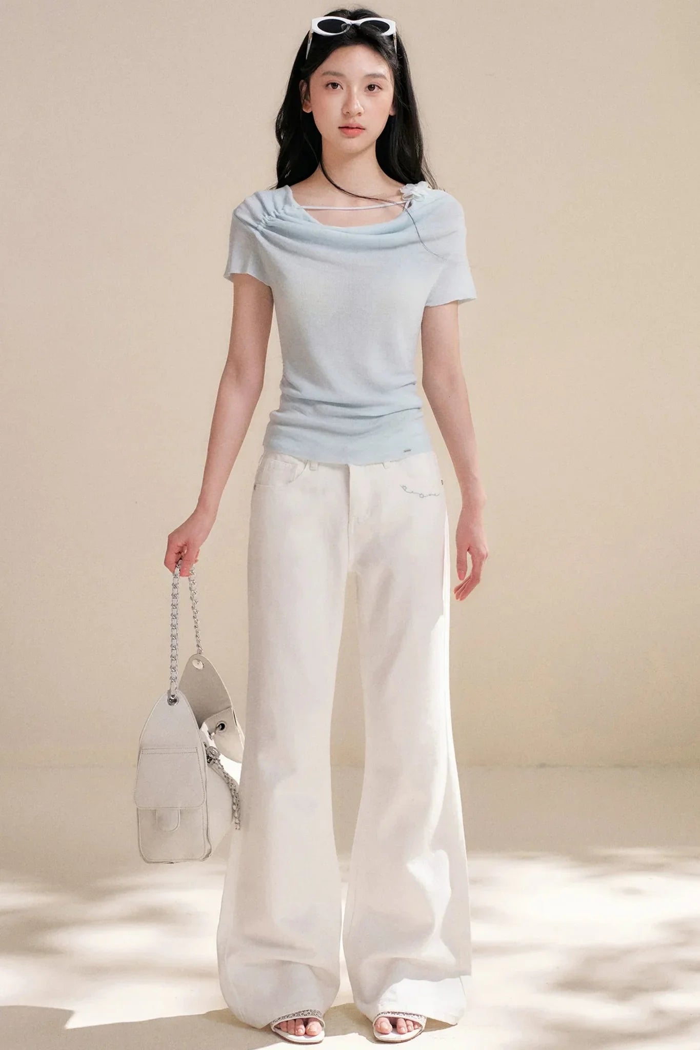 Lyocell Flower Pleated Top