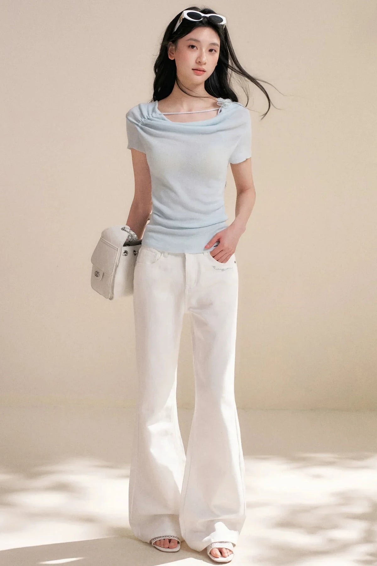 Lyocell Flower Pleated Top