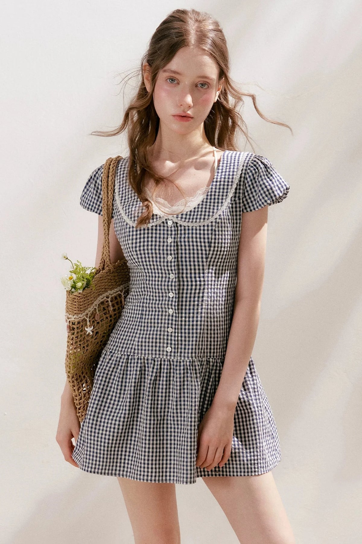 Lyocell French Lace Plaid Dress Set-Up