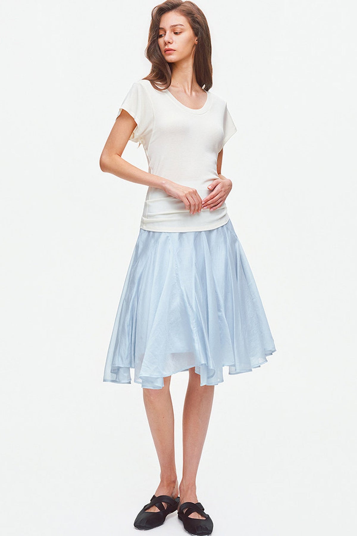 Lyocell Insert Panel Midi Skirt