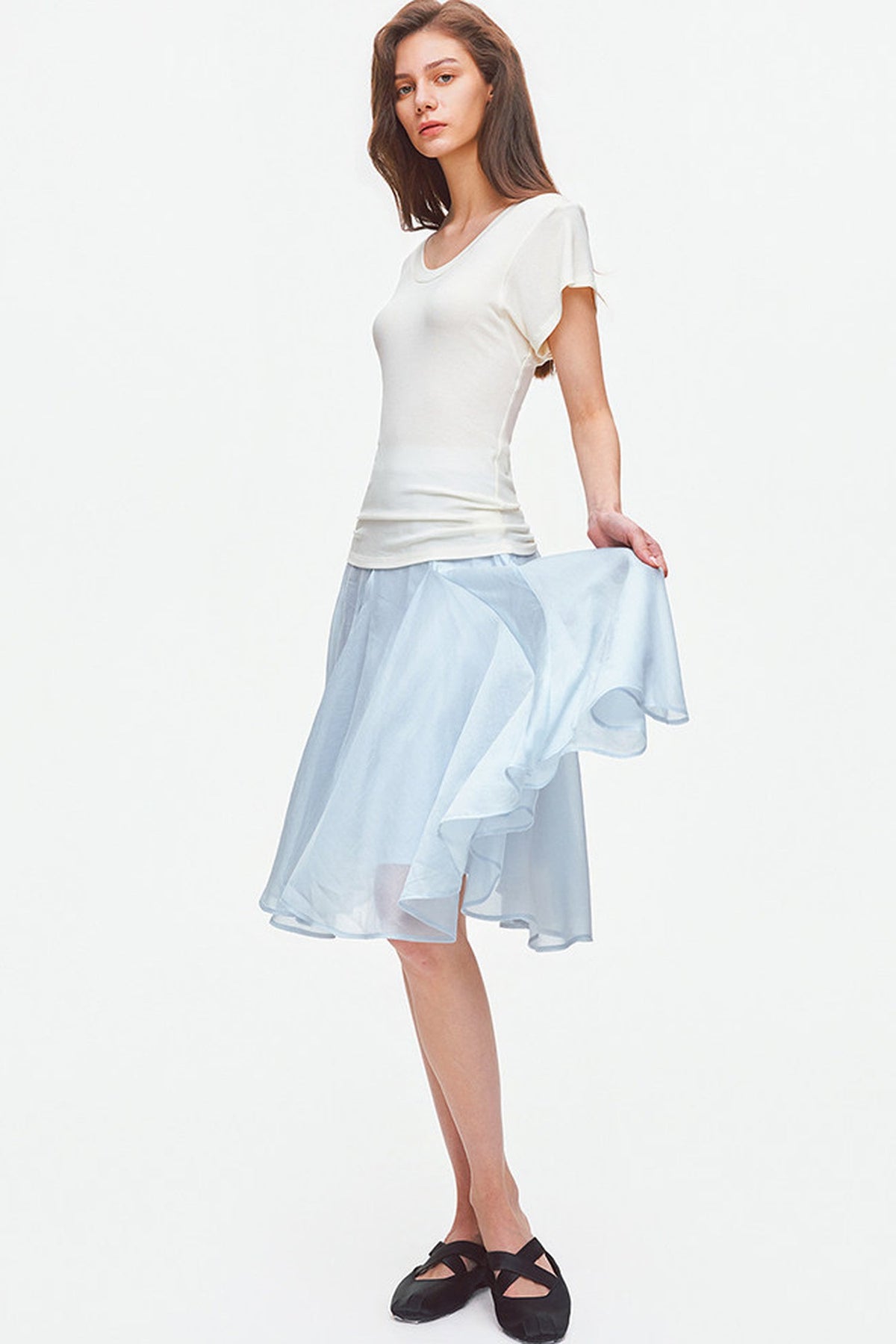 Lyocell Insert Panel Midi Skirt