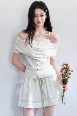 Lyocell Jacquard One-Shoulder Top Set-Up