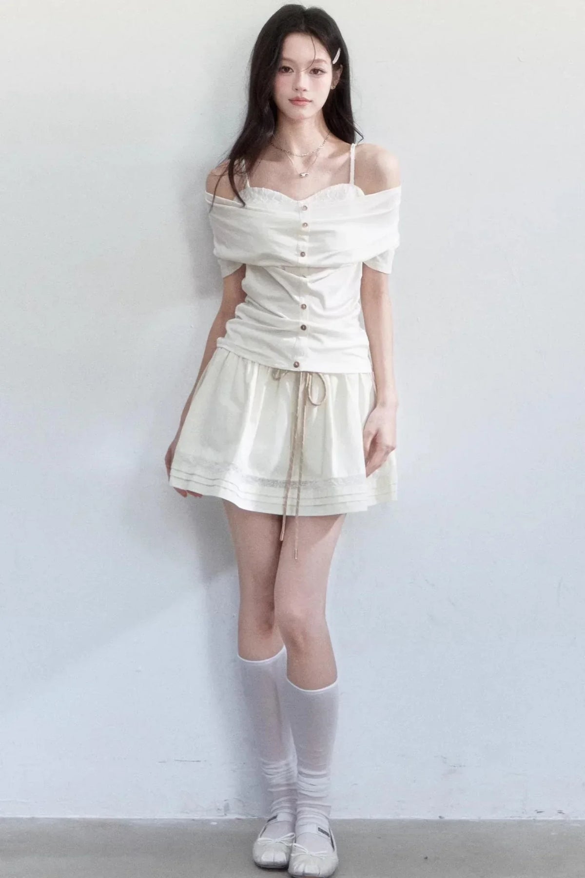 Lyocell Jacquard One-Shoulder Top Set-Up