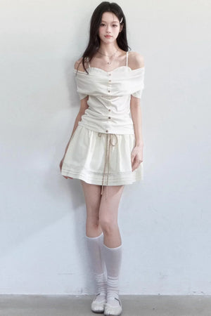 Lyocell Jacquard One-Shoulder Top Set-Up