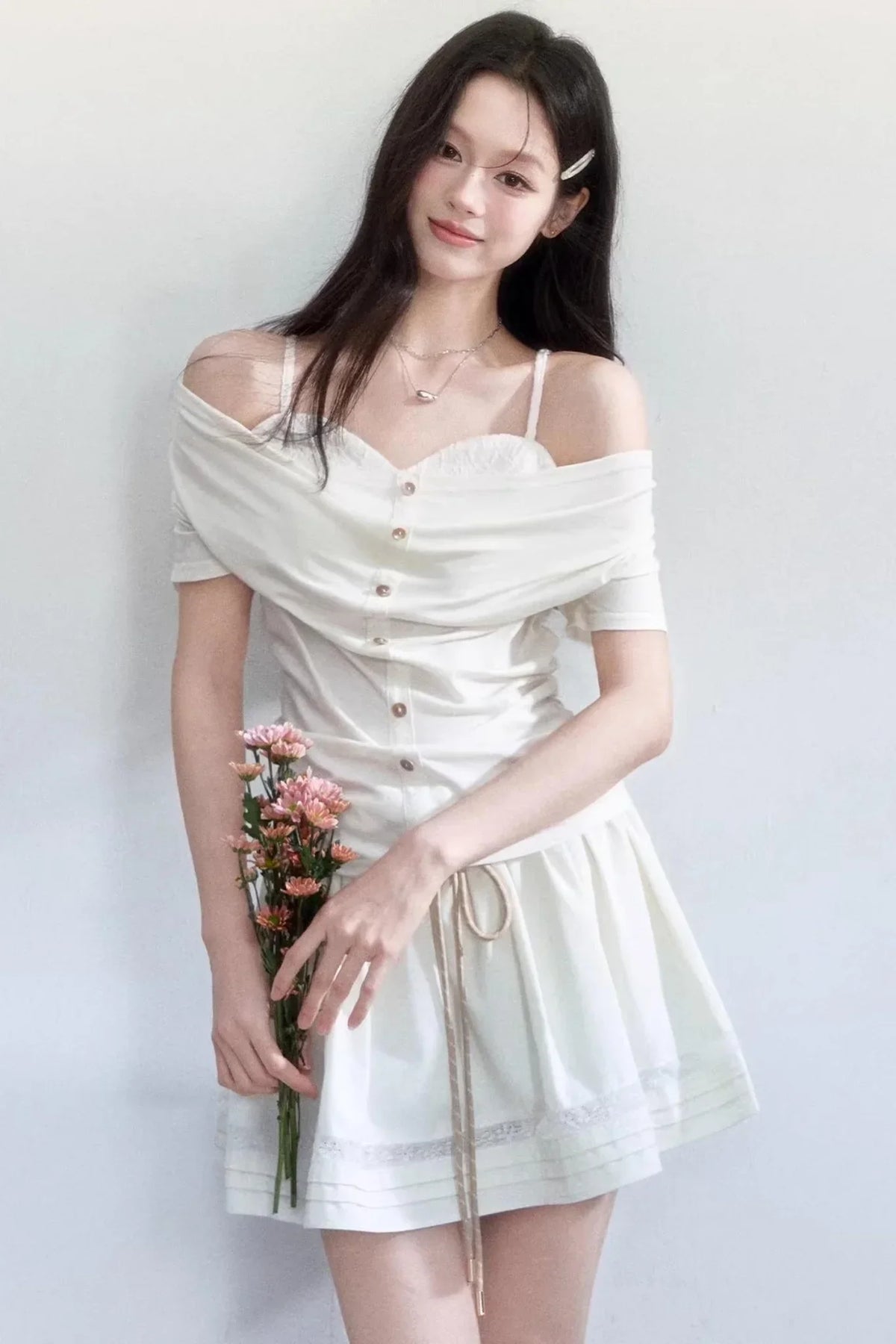 Lyocell Jacquard One-Shoulder Top Set-Up