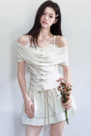 Lyocell Jacquard One-Shoulder Top Set-Up