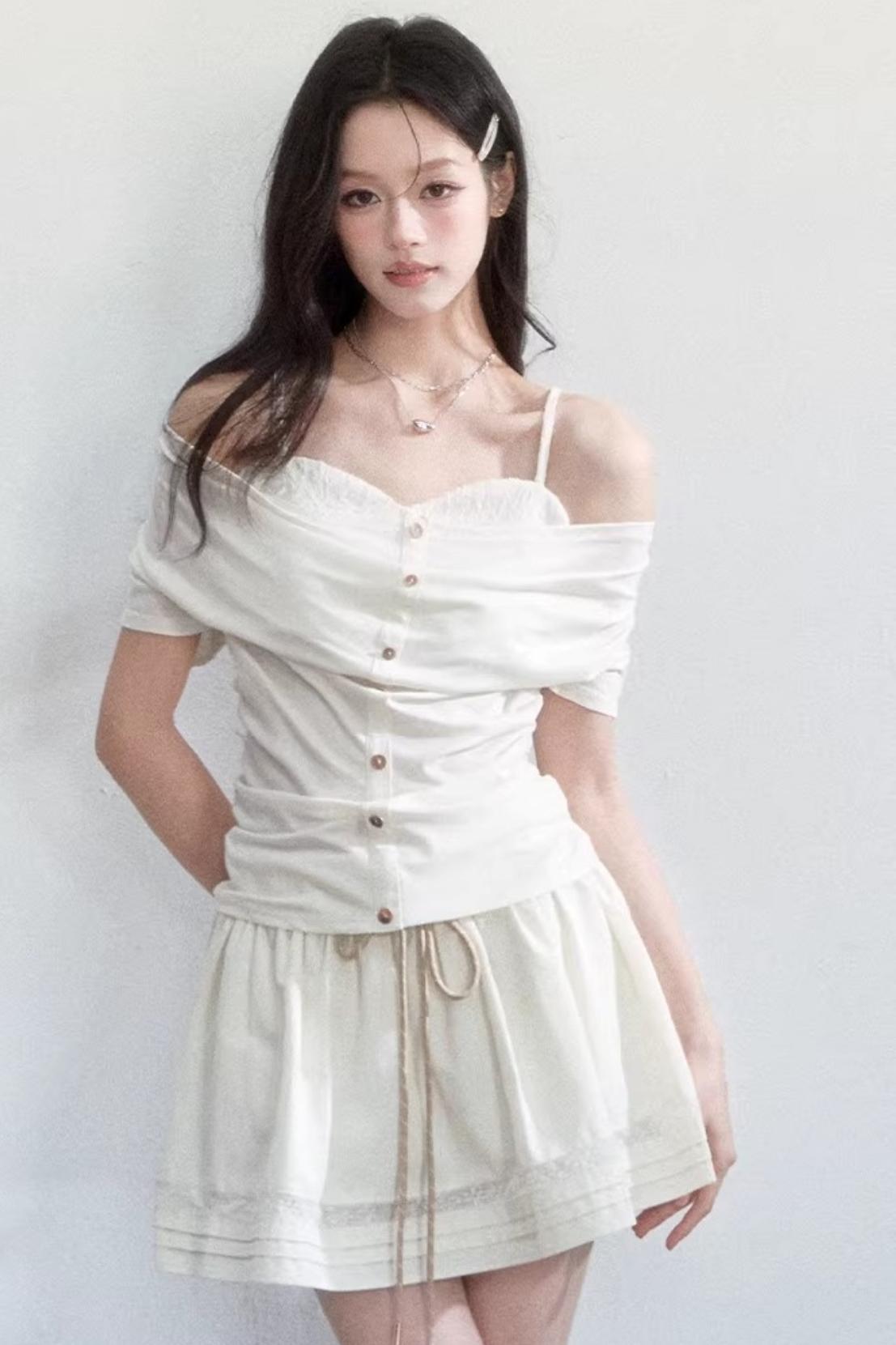 Lyocell Jacquard One-Shoulder Top Set-Up