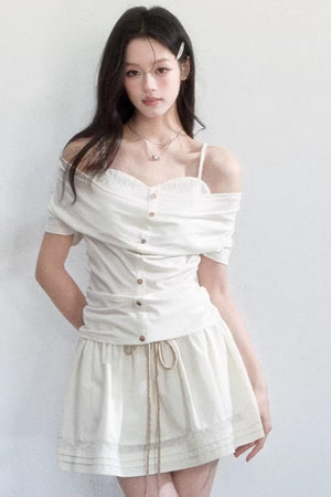 Lyocell Jacquard One-Shoulder Top Set-Up
