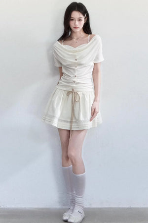 Lyocell Jacquard One-Shoulder Top Set-Up