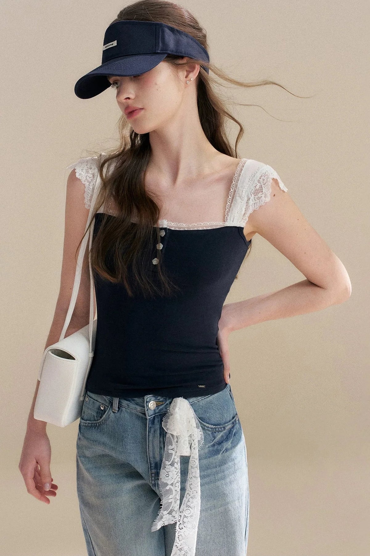 Lyocell Lace Trim Knit Top