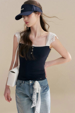 Lyocell Lace Trim Knit Top