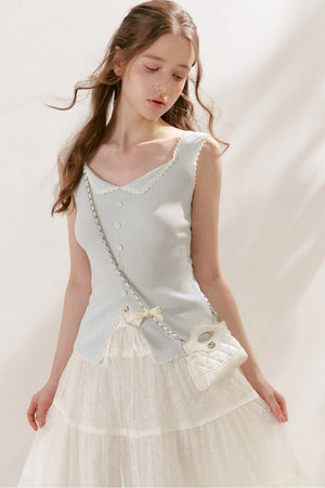Lyocell Lace Trim Knit Vest