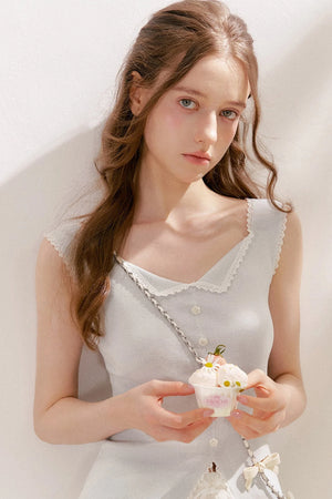 Lyocell Lace Trim Knit Vest