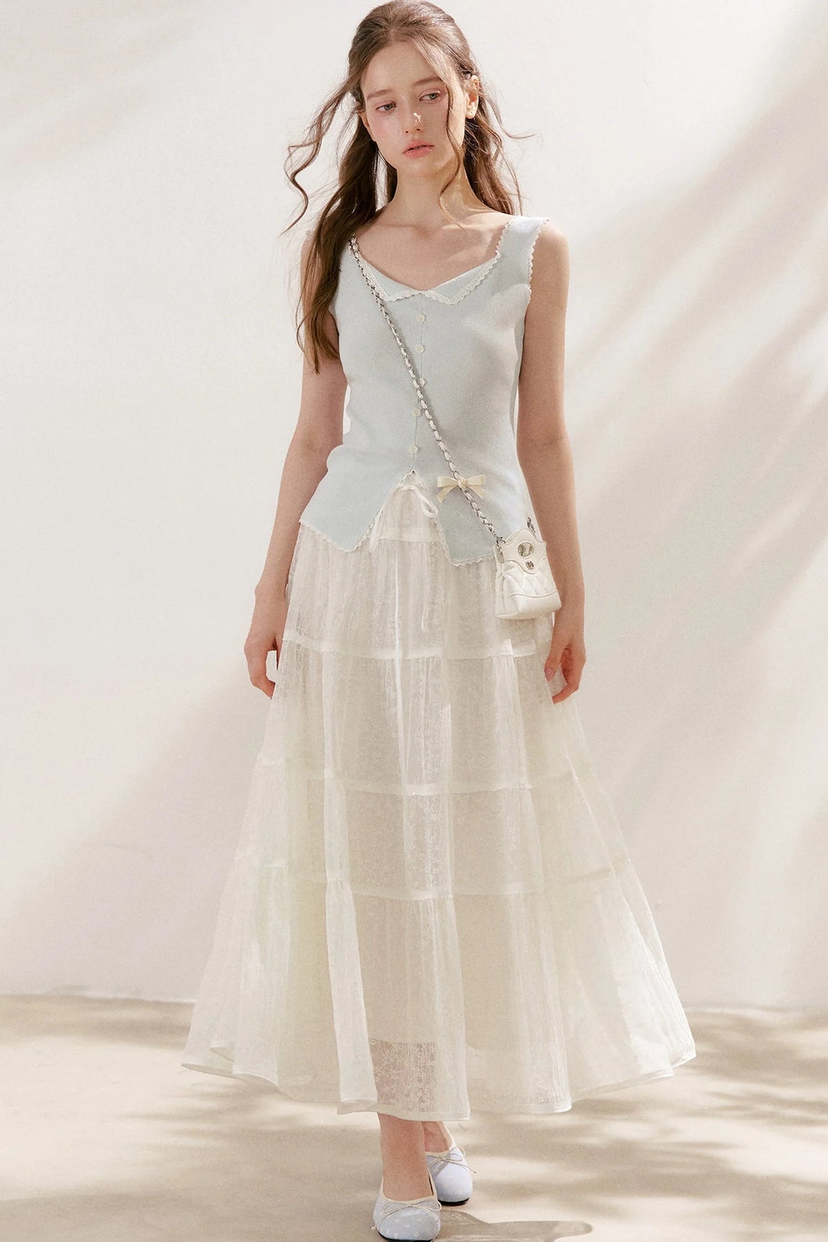 Lyocell Lace Trim Knit Vest