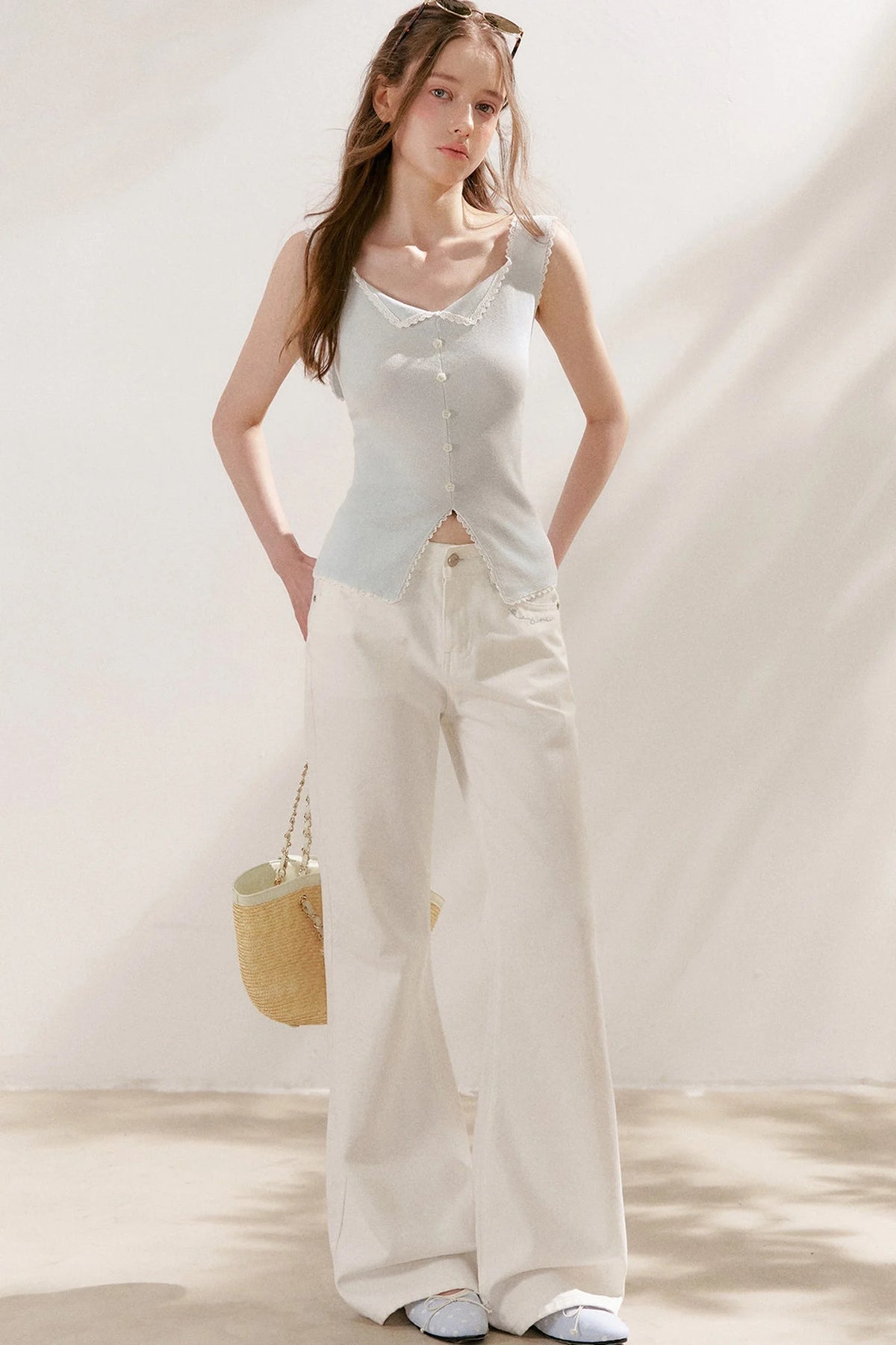 Lyocell Lace Trim Knit Vest