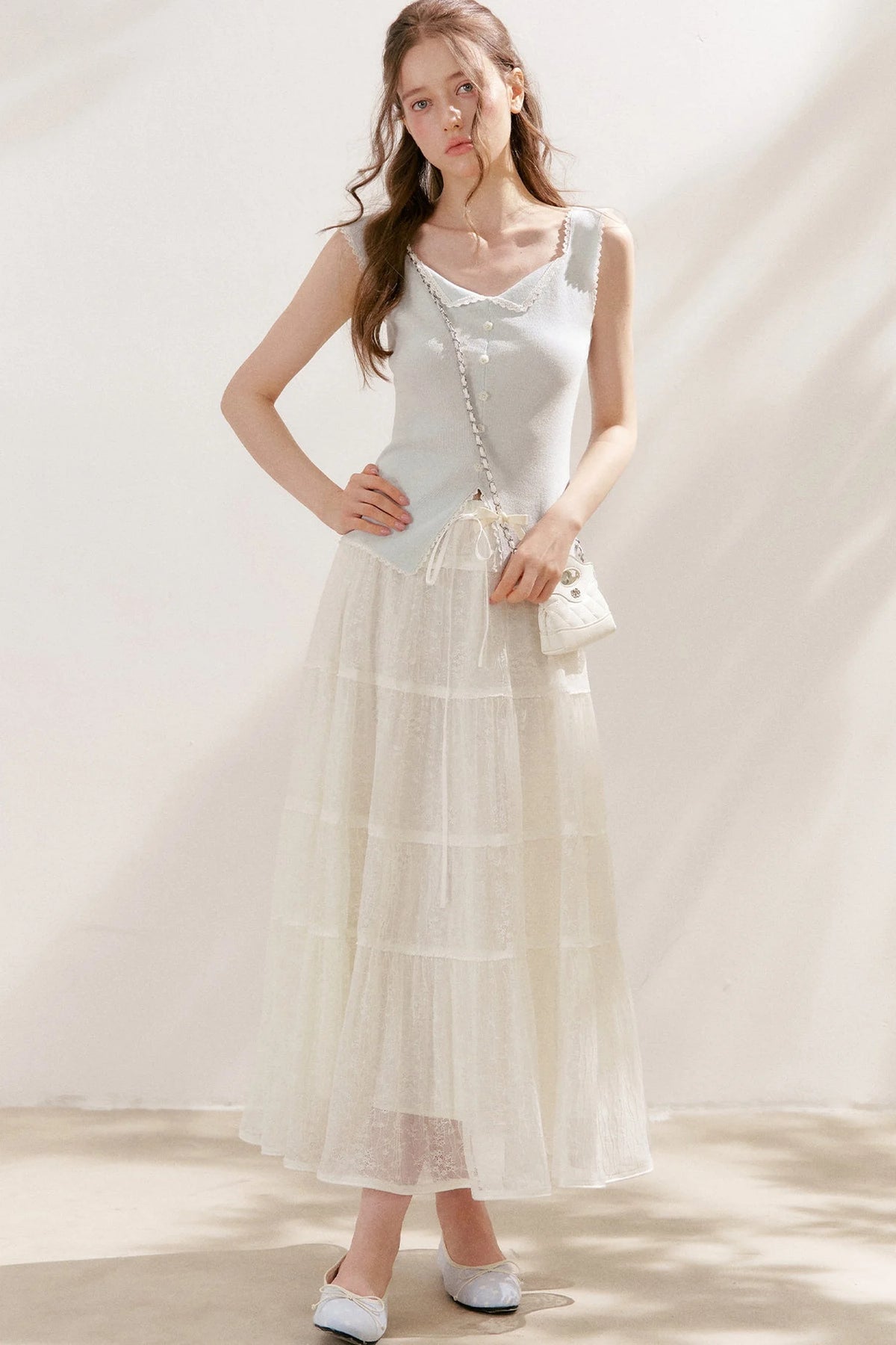 Lyocell Lace Trim Knit Vest