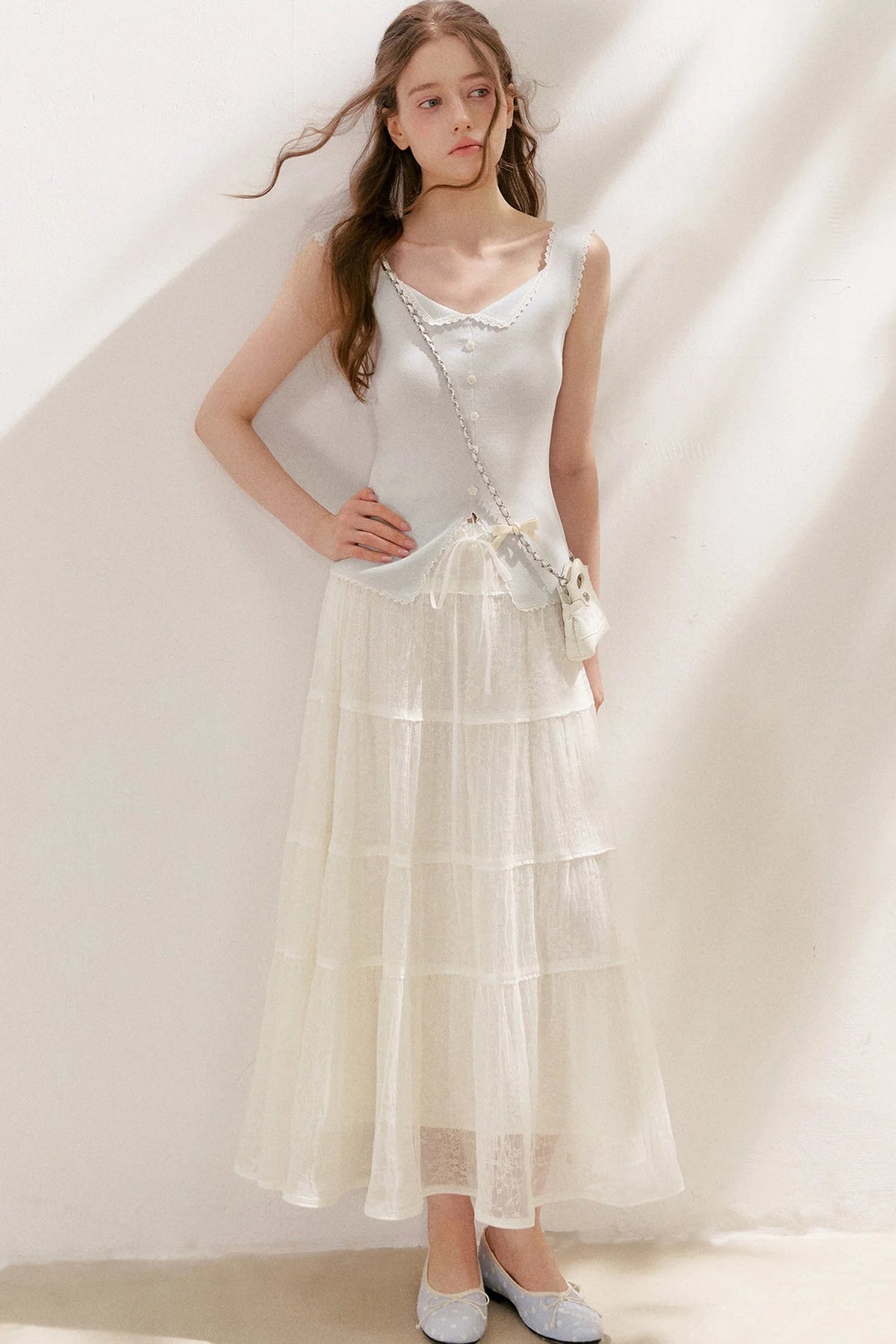 Lyocell Lace Trim Knit Vest