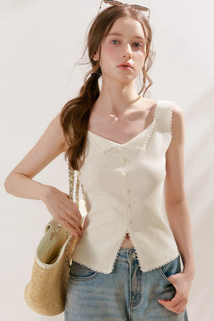 Lyocell Lace Trim Knit Vest