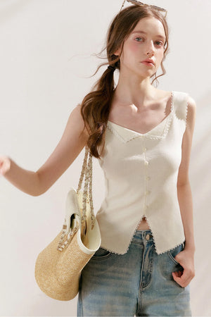 Lyocell Lace Trim Knit Vest