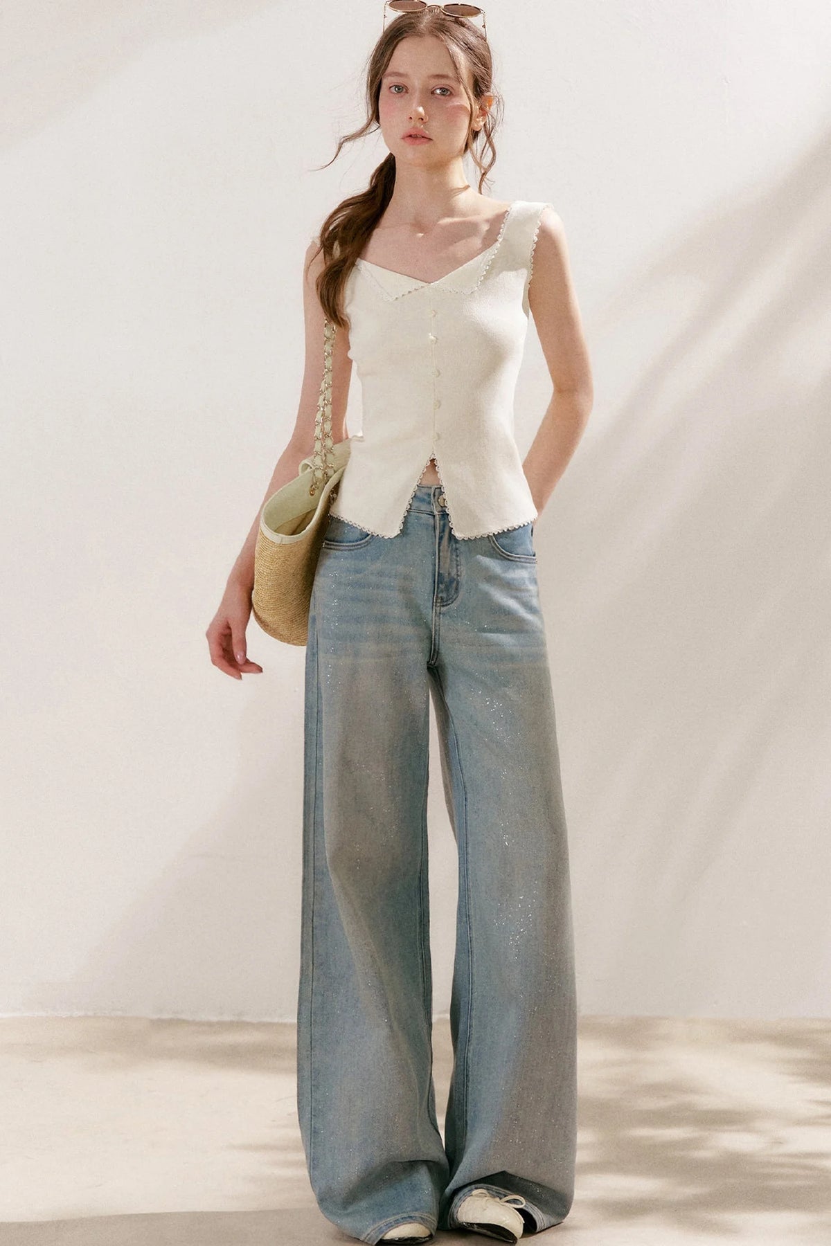 Lyocell Lace Trim Knit Vest
