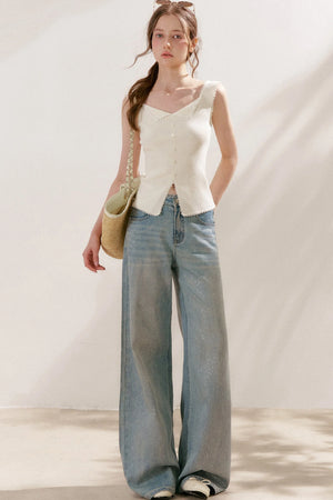 Lyocell Lace Trim Knit Vest