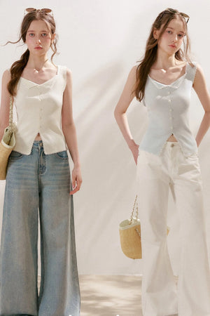 Lyocell Lace Trim Knit Vest