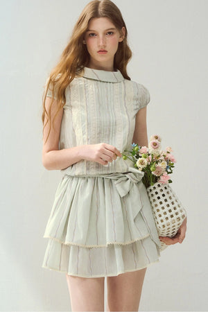 Lyocell Lace Tuck Pleated Half-High Collar Dress