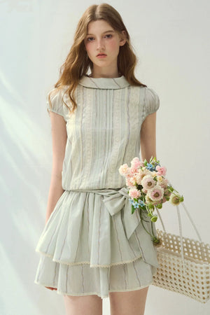 Lyocell Lace Tuck Pleated Half-High Collar Dress