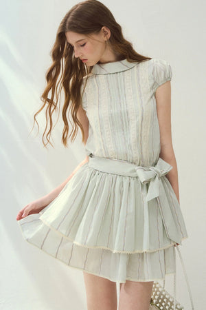 Lyocell Lace Tuck Pleated Half-High Collar Dress