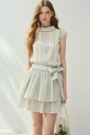 Lyocell Lace Tuck Pleated Half-High Collar Dress