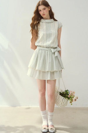 Lyocell Lace Tuck Pleated Half-High Collar Dress
