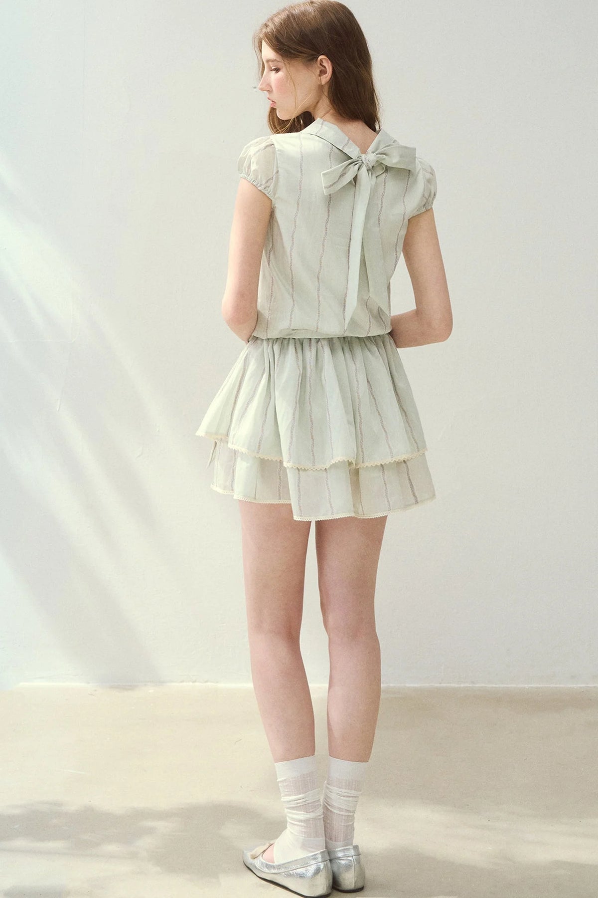 Lyocell Lace Tuck Pleated Half-High Collar Dress