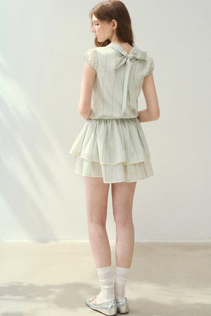 Lyocell Lace Tuck Pleated Half-High Collar Dress