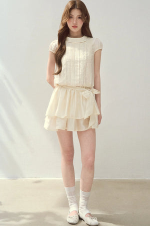 Lyocell Lace Tuck Pleated Half-High Collar Dress