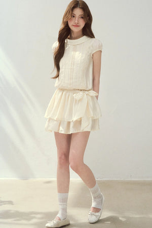 Lyocell Lace Tuck Pleated Half-High Collar Dress