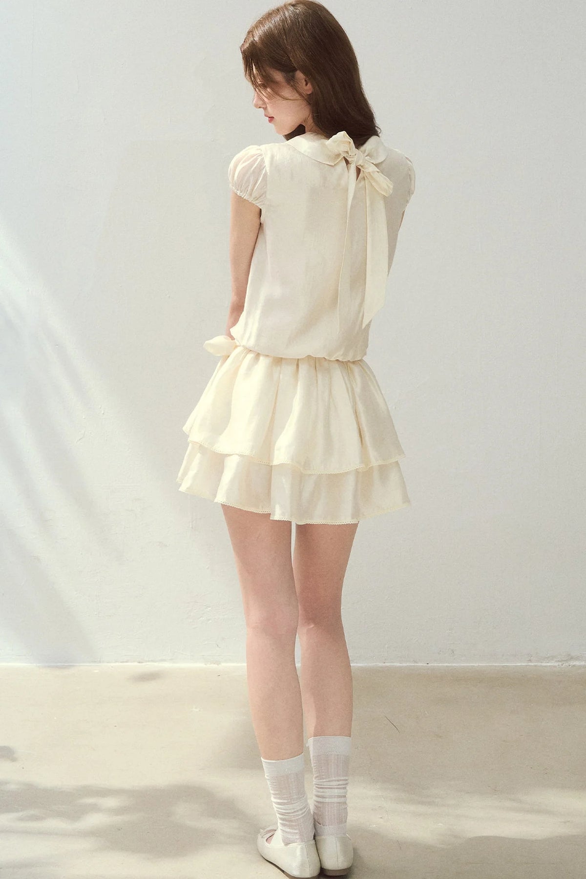Lyocell Lace Tuck Pleated Half-High Collar Dress