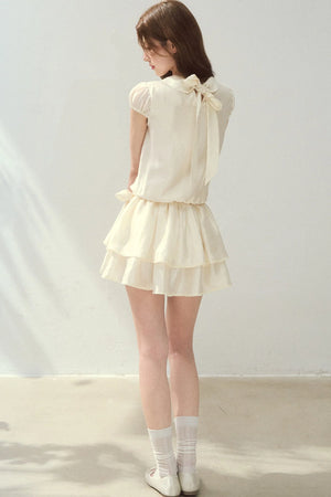 Lyocell Lace Tuck Pleated Half-High Collar Dress