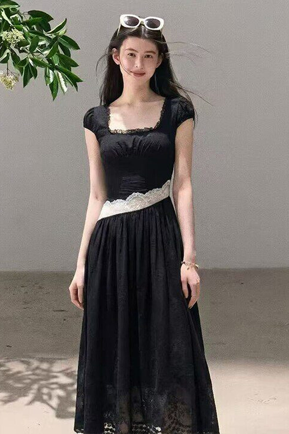 Lyocell Lace Waist-Cinching Dress