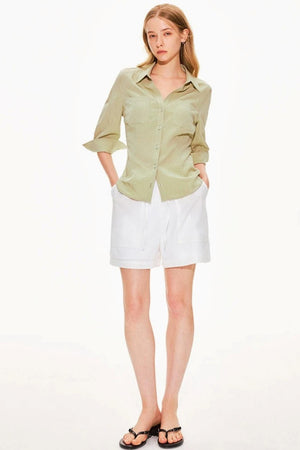 Lyocell Linen V-Neck Blouse