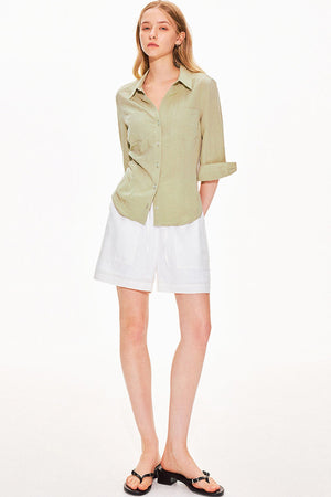 Lyocell Linen V-Neck Blouse