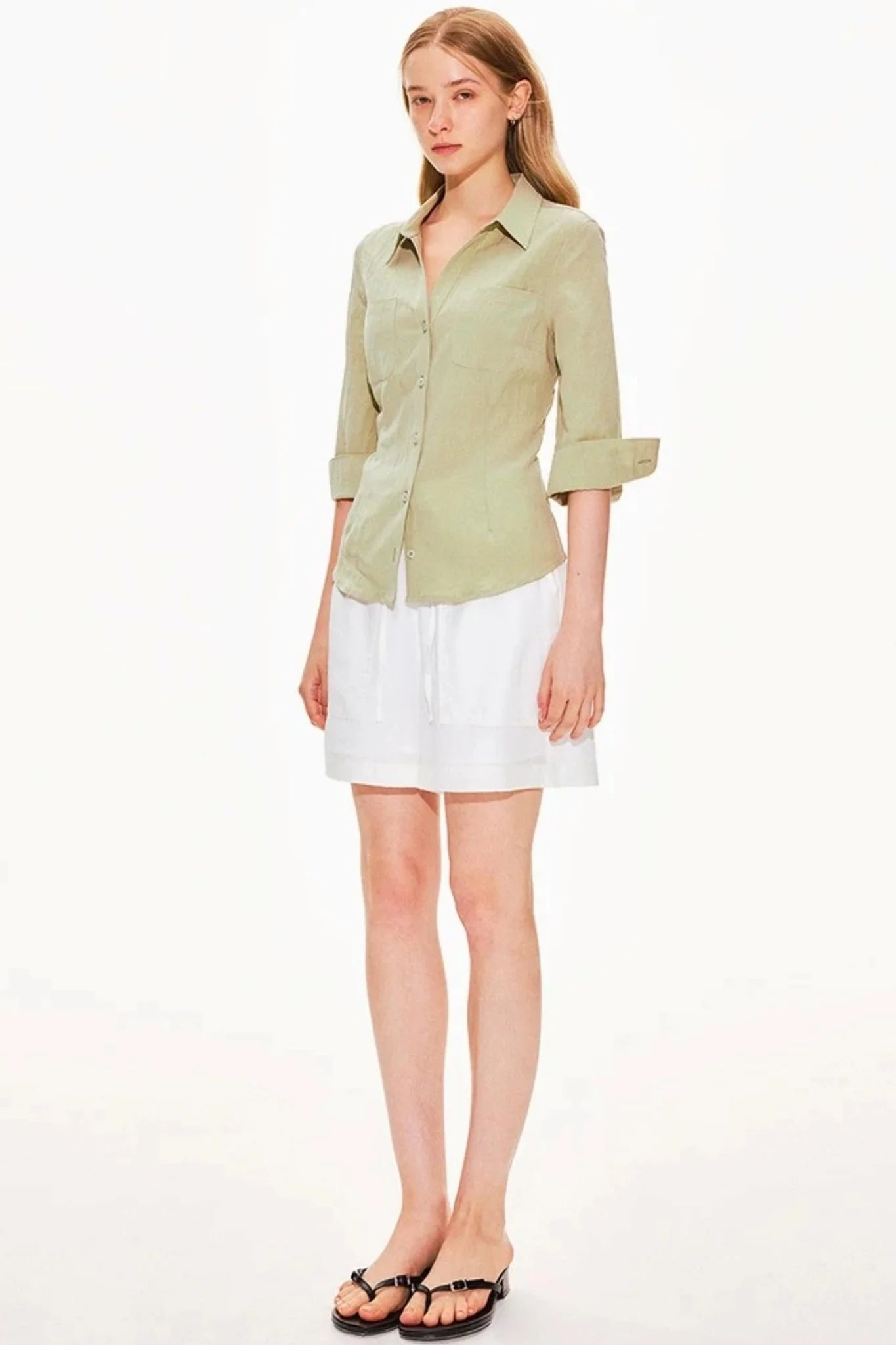 Lyocell Linen V-Neck Blouse