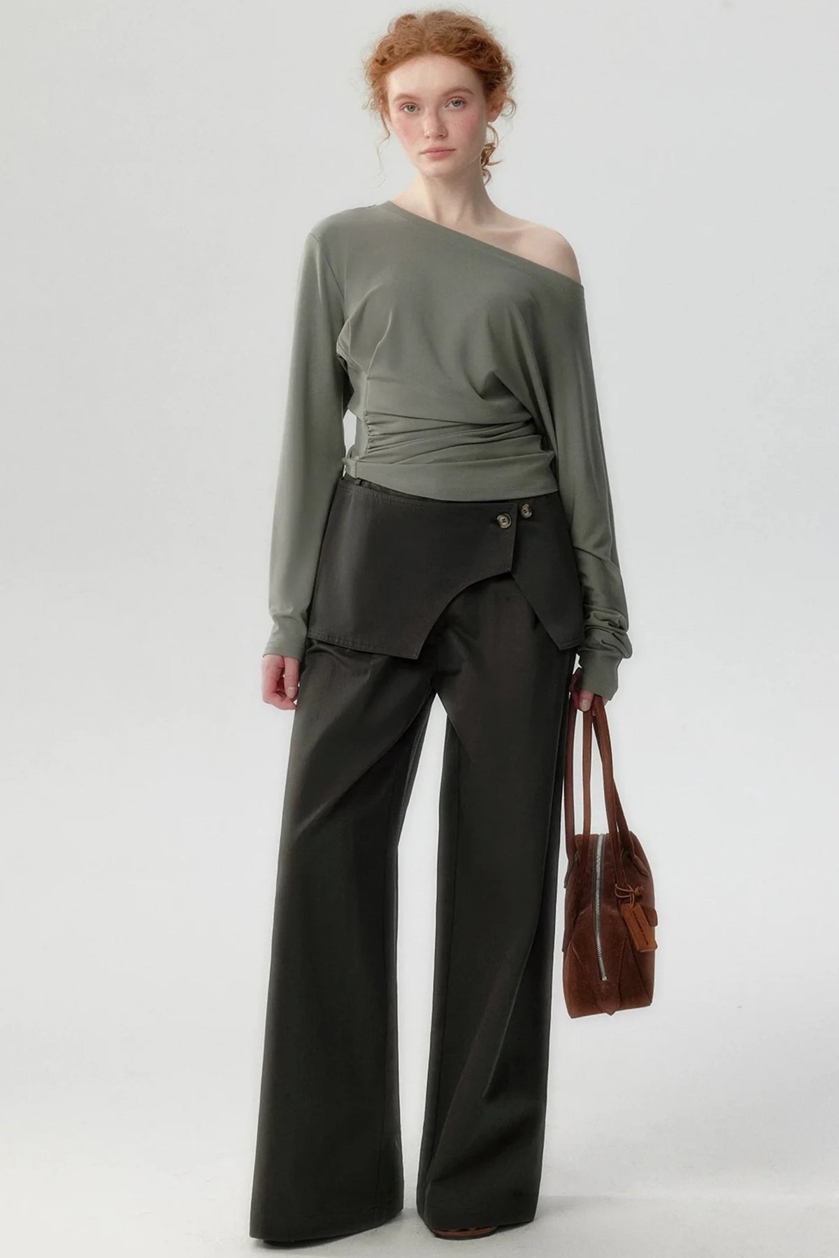 Lyocell Long-Sleeve One-Shoulder Top