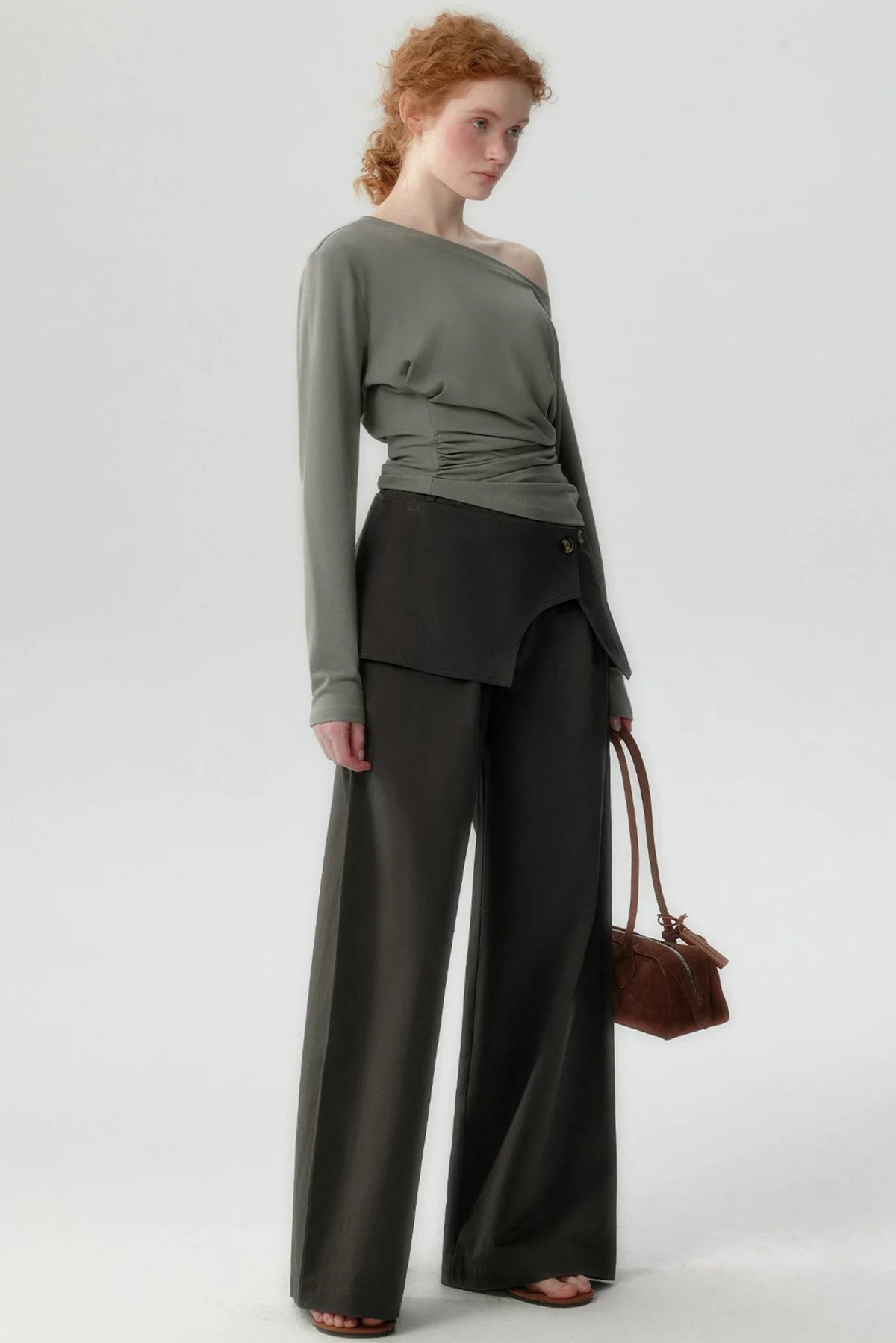 Lyocell Long-Sleeve One-Shoulder Top