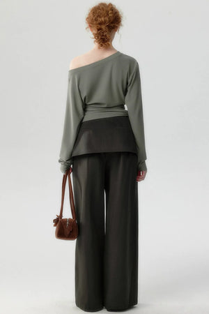 Lyocell Long-Sleeve One-Shoulder Top