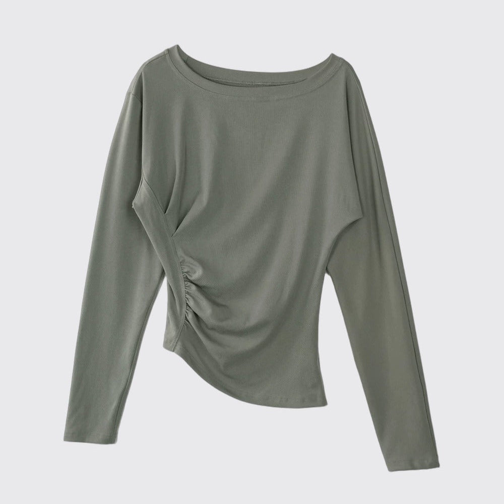 Lyocell Long-Sleeve One-Shoulder Top