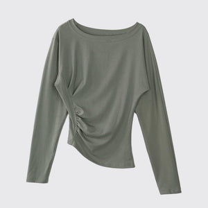 Lyocell Long-Sleeve One-Shoulder Top