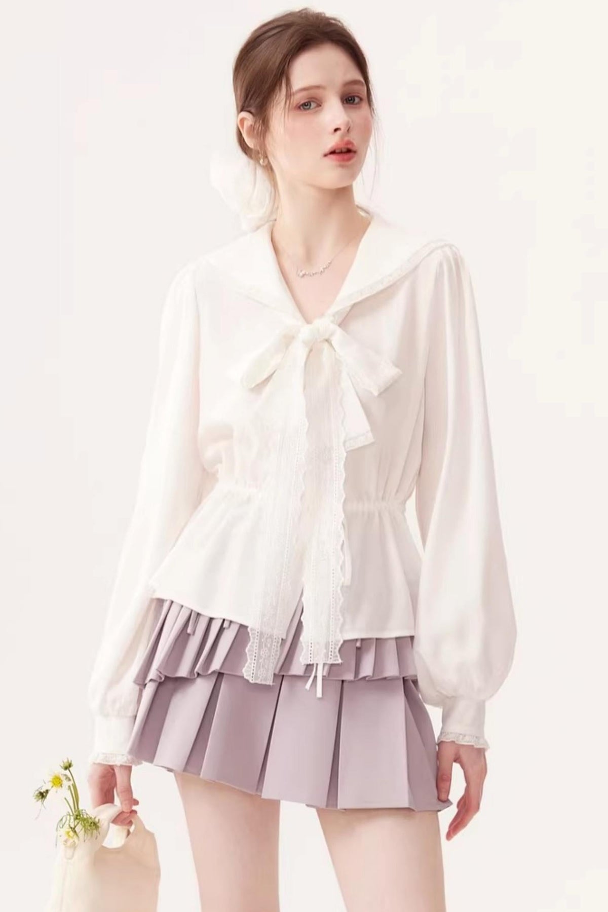 Lyocell Navy Collar Top